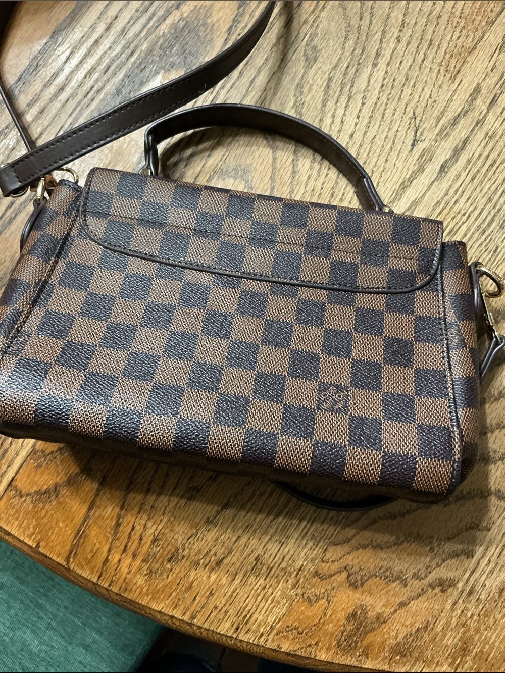 Source Unknown Brown Checkered Top-Handle Shoulder Bag with Gold Hardware - Picture 3 of 6
